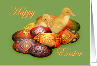 Easter Greetings,Persian paterned eggs and ducklings,for Dad card