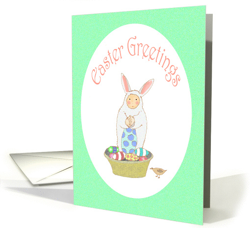 Easter Greeting, bunny ,Easter eggs and basket. card (917809)