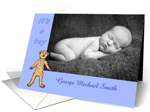 It's a boy, teddy with ribbon, photo. card (917859)