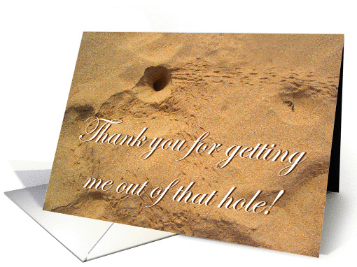 Thankyou for getting me out of that hole, sand and crab tracks card