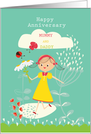 happy anniversary mummy and daddy, cute girl holding flowers card