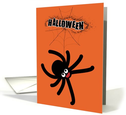 cute big halloween spider with spider's web on orange card (689631)