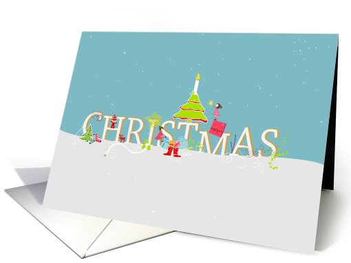 cute  Christmas card with Christmas tree and children card (700264)