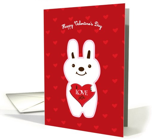 I love you red heart and cute white rabbit card (757266)