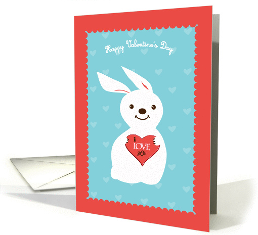 I love you red heart and cute white rabbit card (757267)