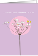 je suis dsol, botanical theme, flower on purple card