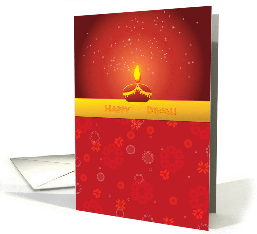 Diwaly greetings, lamp and flowers on red card (866742)