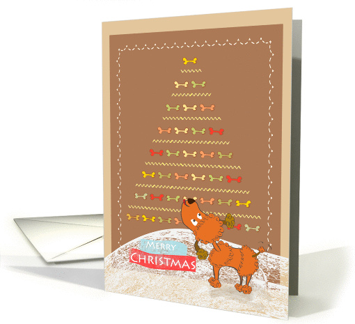 Merry Christmas, cute brown toy poodle and design Christmas tree card