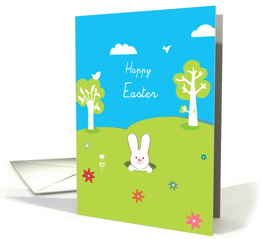happy easter, cute rabbit coming out of his burrow card (908902)