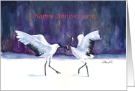 Happy Anniversary-dancing Red Crowned Cranes card
