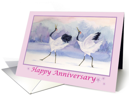 Happy Anniversary-dancing Red Crowned Cranes card (827610)
