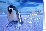 Happy birthday, twins Penguins photo card