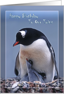 Happy Birthday To Our Twins, Penguin with two chicks card