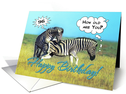 Happy 96th Birthday, Two funny zebras card (1397572)