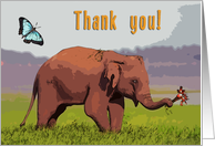 Thank you greeting card,Elephant with butterfly card