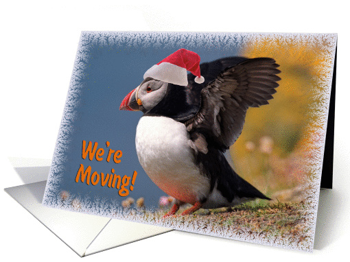We are moving Christmas greeting card, puffin with Santa... (887598)