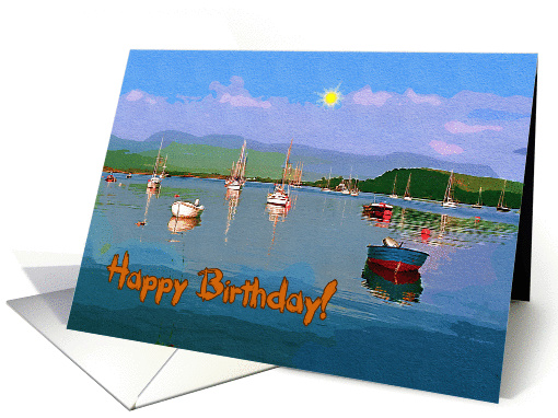 Happy Birthday card, marine scene with sun and blue sky card (887893)