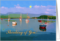 Thinking of you card, marine scene with sun and blue sky card