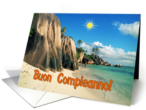 Happy Birthday Italian greeting card, Panorama Seychelles... (890548)
