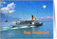 Happy birthday italian language greeting card, old cruising ship card