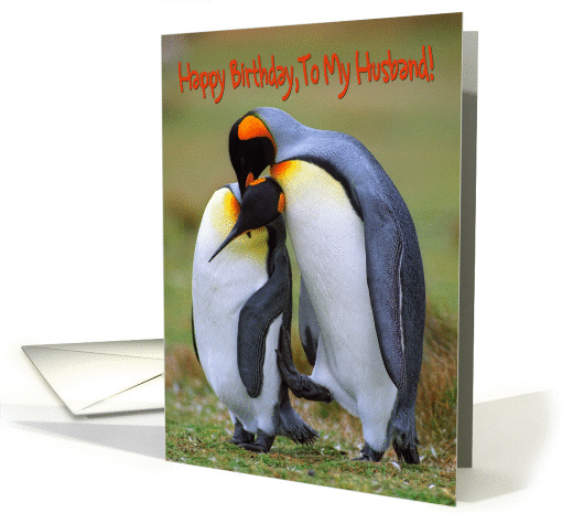 Happy Birthday to My Husband greeting card,penguins in love card