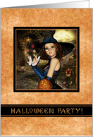 Halloween Party Invitation - Cute Witch Leaves Design card
