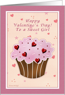 Sweet Girl Happy Valentines Day - Cupcake card