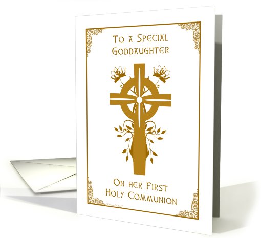 Goddaughter - First Holy Communion - Cross and Floral Design card