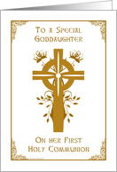 Goddaughter - First Holy Communion - Cross and Floral Design card