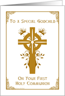 Godchild - First Holy Communion - Cross and Floral Design card