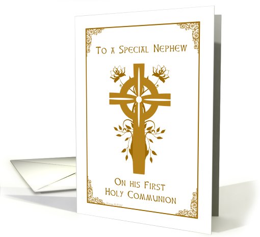 Nephew - First Holy Communion - Cross and Floral Design card (762083)