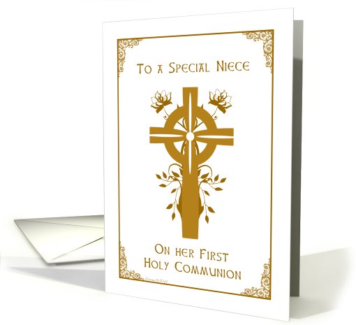 Niece - First Holy Communion - Cross and Floral Design card (762084)