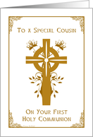 Cousin - First Holy Communion - Cross and Floral Design card