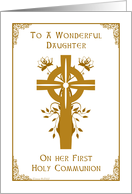 Daughter - First Holy Communion - Cross and Floral Design card