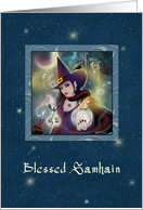 Blessed Samhain - Pretty Witch Blue card