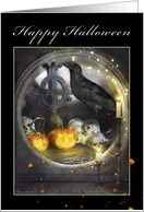 Halloween, Mystical Raven, Skulls, Pumpkins, Candles, Spooky Card
