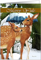Merry Yule Doe and Fawn, Deer, Winter, Snow, Pagan Card