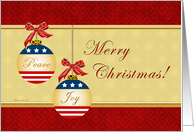 Christmas, Peace and Joy, Patriotic, Stars, Stripes, Ornaments Card