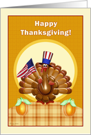 Patriotic Thanksgiving Turkey with American Flag and Hat card