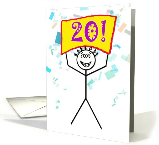 Happy 20th Birthday-Stick Figure Holding Sign card (786018)