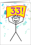 Happy 33rd Birthday-Stick Figure Holding Sign card