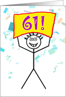 Happy 61st Birthday-Stick Figure Holding Sign card