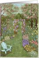 Garden Path, lawn chair, arbor, flowers, outdoors Earth Day card