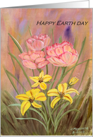 Pink and yellow flowers,outside,garden,nature,Earth Day card