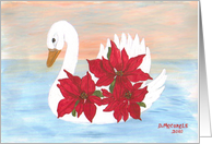 White Swan Christmas with Red Pionsettias card