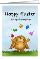 Happy Easter Godmother - Cute Bunny juggling with eggs card
