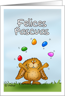 Felices Pascuas - Happy Easter in spanish- Cute Bunny juggling eggs card