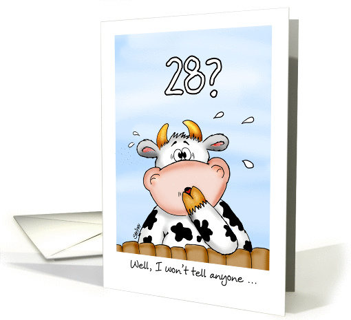 28th Birthday- Humorous Card with surprised cow card (1023029)