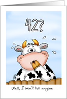 42nd Birthday- Humorous Card with surprised cow card