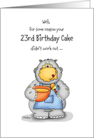23rd Birthday- Humorous Card with baking Hippo card